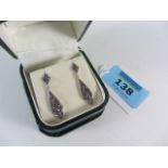 Pair of marcasite drop ear-rings stamped