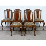 Set six inlaid walnut dining chairs