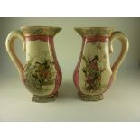 Pair Japanese Satsuma type pottery jugs