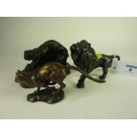 Spelter figure of a lion 14cm and two ot
