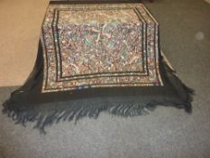 Large Chinese black silk tasselled shawl
