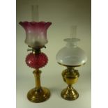 Victorian cranberry glass oil lamp and o