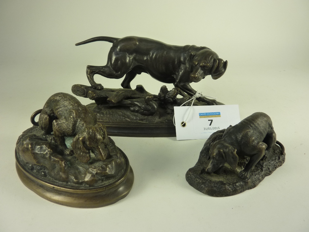 Three bronze figures of dogs L18cm dimin