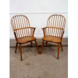 Pair Elm stick back Windsor armchairs