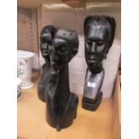 Three African hardwood carved bust figur