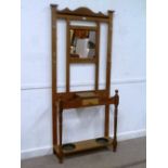 Hardwood hall stand with centre mirror,