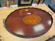 Edwardian mahogany gallery tray with inl
