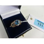 Blue topaz and diamond ring stamped 10K