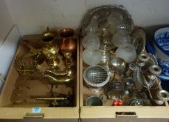 Pair brass candlesticks, assorted brass