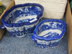 Pair of blue and white planters L39cm an