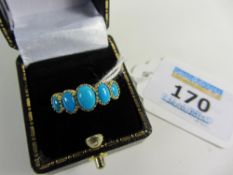Five stone turquoise gold plated ring
