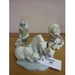 Lladro group of three polar bears and tw