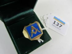 Masonic style enamelled gold plated ring
