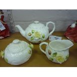 Coalport three piece tea set encrusted w