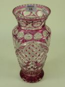 Bohemian cut crystal vase with overlaid