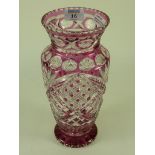 Bohemian cut crystal vase with overlaid