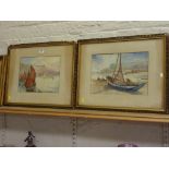 Fishing boats at Whitby, pair watercolou