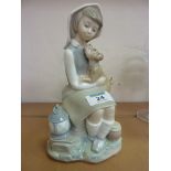 Lladro figure of a girl with a dog H22cm