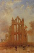 George Weatherill (British 1810-1890): Summer Sunset Whitby Abbey, watercolour traces of signature