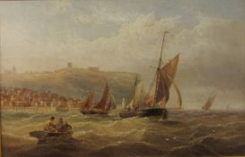 Henry Redmore (British 1820-1887): Sailing Boats in Choppy Seas off Scarborough, oil on canvas