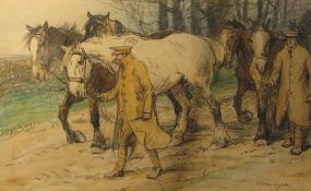 John Atkinson (Staithes Group 1863-1924): "Morning Exercise 1915" - WW1 Horses being led by