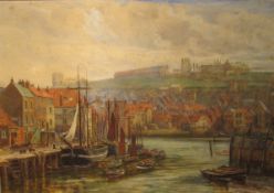 Thomas Marie Madawaska Hemy (British 1852-1937): Dock End Whitby Harbour, watercolour signed and