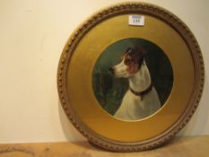 Mary (Mrs J Oscar) Muntz (British exh.1921): Study of a Terriers Head, circular oil on board signed,