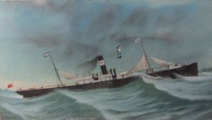 English School (19th/20th century): 'SS Wennington Hall' flying the Rowland and Marwood flag -