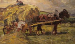 Frederic William Jackson (Staithes Group 1859-1918): The Hay Wagon, oil on canvas board unsigned