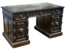 19th century heavily carved oak twin ped
