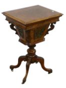 Victorian burr walnut work table, hinged