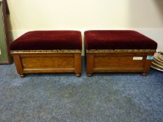 Pair Edwardian oak fire side stools with