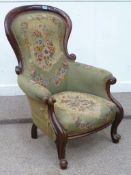 Victorian mahogany framed armchair uphol