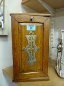 Edwardian smoker's oak cabinet with silv