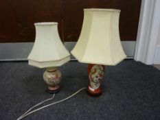 Two oriental design table lamps with sha