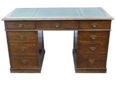Edwardian oak twin pedestal desk fitted