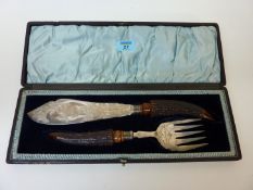 Pair Edwardian fish servers with antler