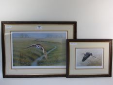 Owl in Flight and Heron, two signed limi