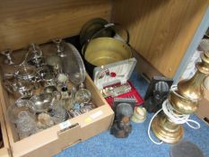 Decorative glassware, silverplate, brass