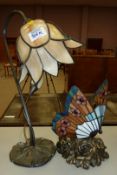 Leaded glass butterfly table lamp and a