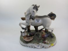 Capodimonte group of a horse and hens, s
