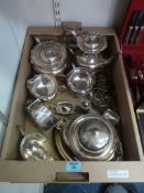Silverplate and horse brasses in one box