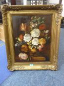 "Still life of flowers" 19/20th century oil on mahogany panel. Unsigned, style of Albert Williams