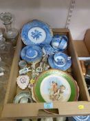 Spode 'Camilla' pattern teaware, continental porcelain figurines, Vienna cabinet plate and other