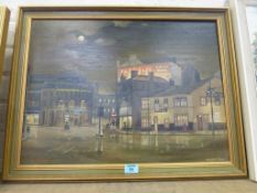 "Nocturne" - New Inn Bradford, oil on board signed by Harry Teale and dated 1975 verso
