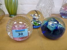 Three Caithness paperweights - 'Cauldron', 'Feathers' and 'Myriad'