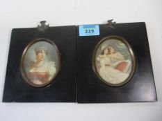 Two 19th century oval portrait miniatures in ebonised frames signed 8cm