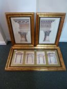 Pilasters and Pediments, pair architectural drawings and one other similar print