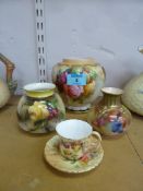 Royal Worcester miniature teacup and saucer Rd. No, 234574, two Royal Worcester vases and a similar
