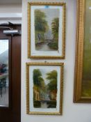 "Baxengill Gorge" & "The Glen Ingleton" pair of oil paintings on glass signed by H Baxter dated